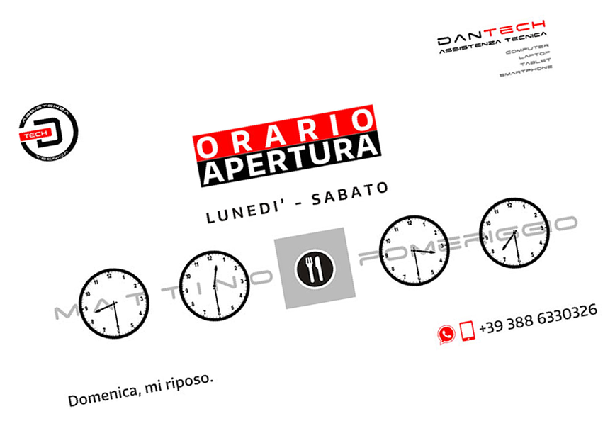 grafica aziendale coordinata: esposizione dell'orario di apertura in formato grafico